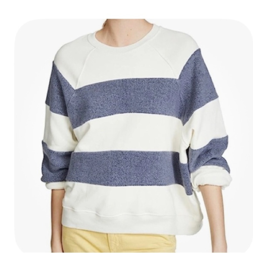 THE GREAT. Sherpa Stripe Slouch Sweatshirt Nautical Lounge Size 1 Cream Slate